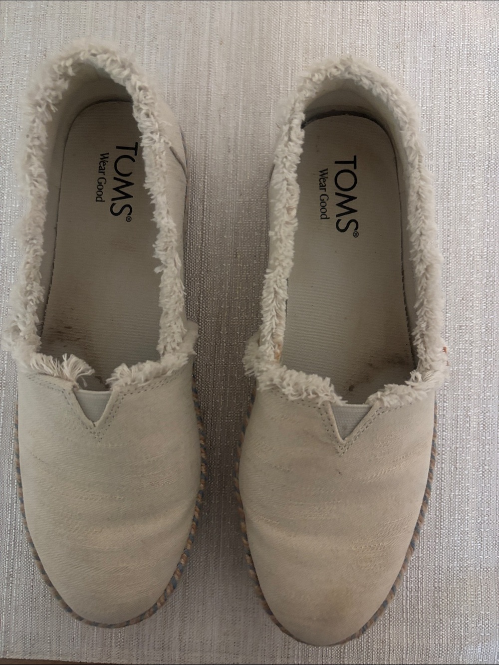 TOMS Women's Cream Frayed-Edge Alpargata Slip-Ons